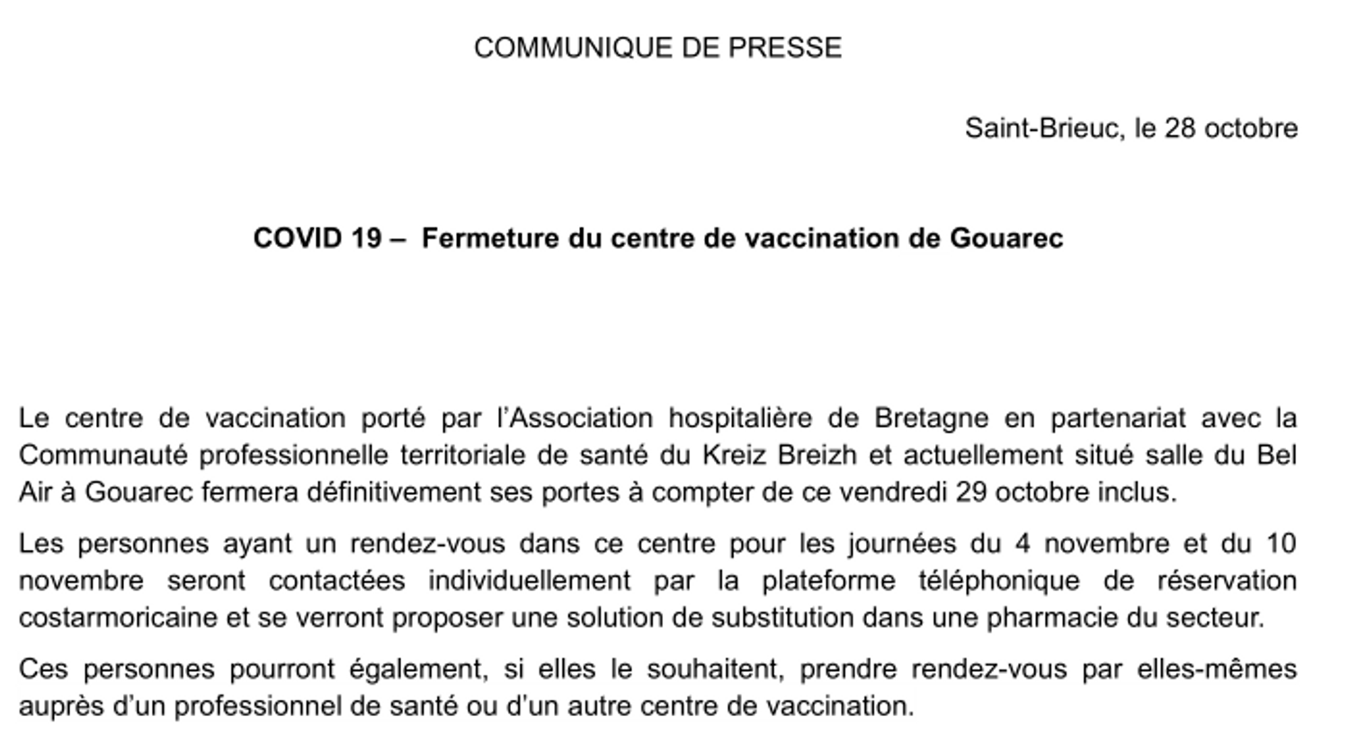 Communiqué de presse